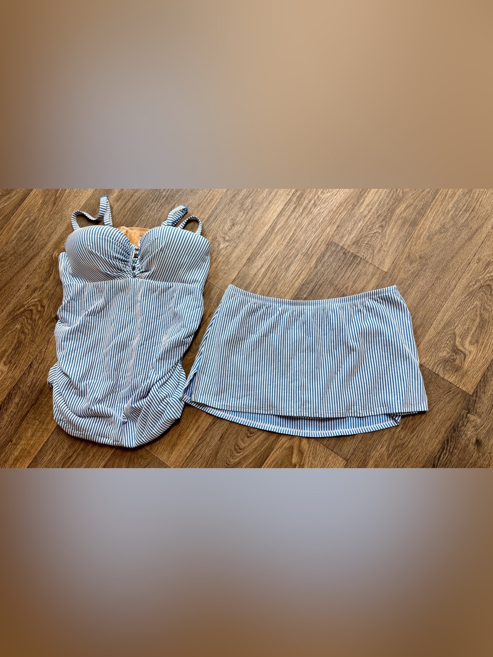 Lane Bryant Blue and White Striped Swim Mini Set